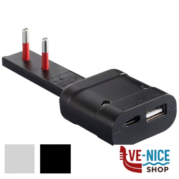 ADATTATORE DIRITTO 10A 2P USB NERO ULTRAP.ROSI RS7712NC SPINE E ADATTATORI ELETTRICI F - immagine 3