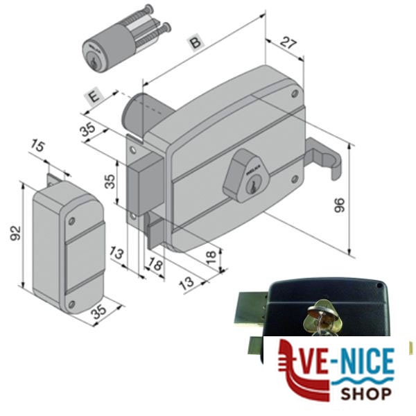 SERRATURA APP.LEGNO DX 030.60.52.1 WELKA 03060521 WELKA SERR.LEGNO APPLICARE S - immagine 3