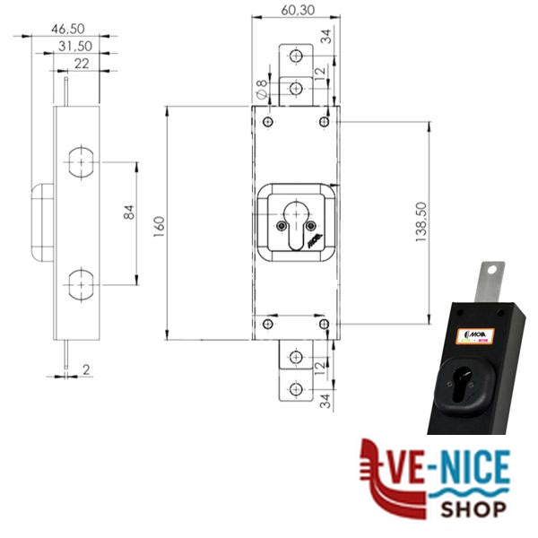 SERRATURA FERROGLIETTO VERTICALE DX 252 MOIA 252DX MOIA SERR.LEGNO APPLICARE S - immagine 2