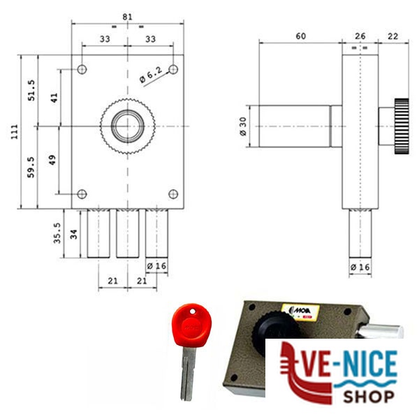 SERRATURA FERROGLIETTO POMPA 2 M DX J320 MOIA J320DX MOIA SERR.LEGNO APPLICARE S - immagine 2