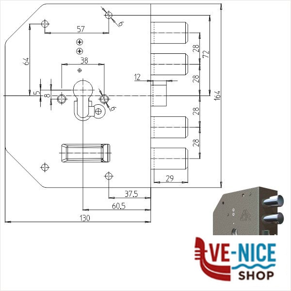 SERRATURA SIC.SEMPLICE DX CIL. 2050PE CR 2050G-01 CR SERR.LEGNO APPLICARE S - immagine 3
