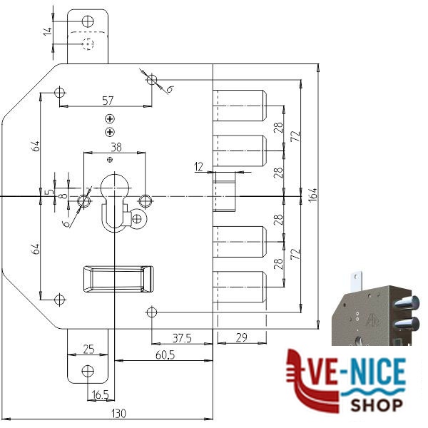 SERRATURA SIC.TRIPLICE SX CIL. 2250PE CR 2250G-51 CR SERR.LEGNO APPLICARE S - immagine 2