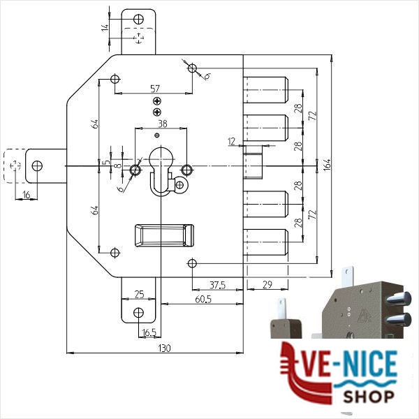 SERRATURA SIC.QUINTUPLICE SX CIL. 2350PE CR 2350G-51 CR SERR.LEGNO APPLICARE S - immagine 2