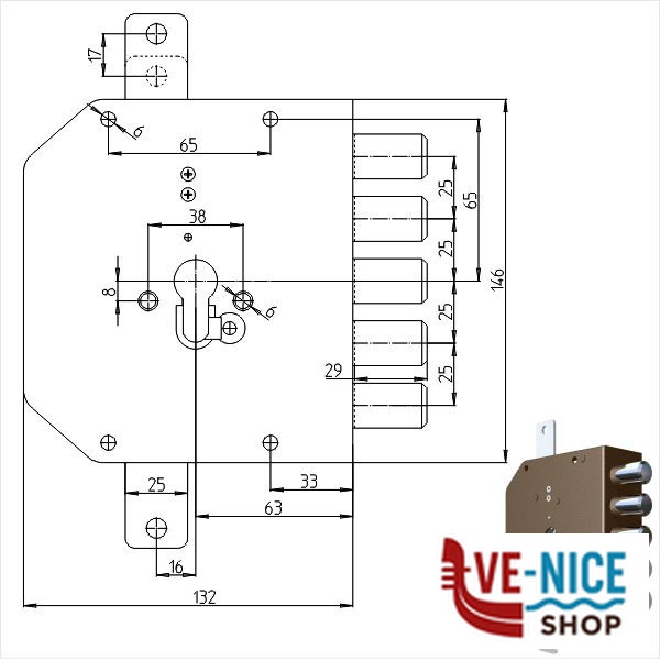 SERRATURA SIC.TRIPLICE DX CIL. 2200PE MC CR 2200G-01MC CR SERR.LEGNO APPLICARE S - immagine 2
