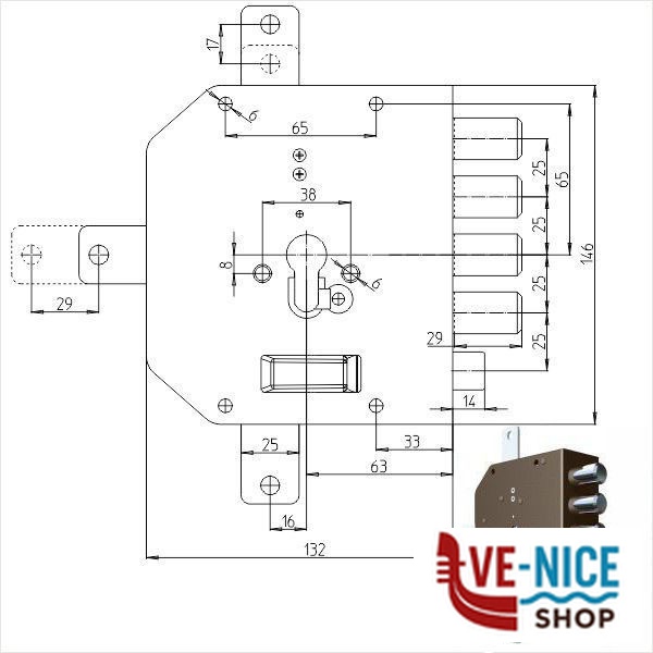 SERRATURA SIC.QUINTUPLICE SX CIL. 2350PE MC CR 2350G-51MC CR SERR.LEGNO APPLICARE S - immagine 2