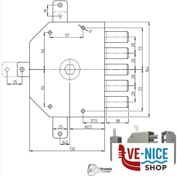 SERRATURA SIC.QUINTUPLICE SX POMPA 3300P CR 3300P-51NT200/29 CR SERR.LEGNO APPLICARE S - immagine 2