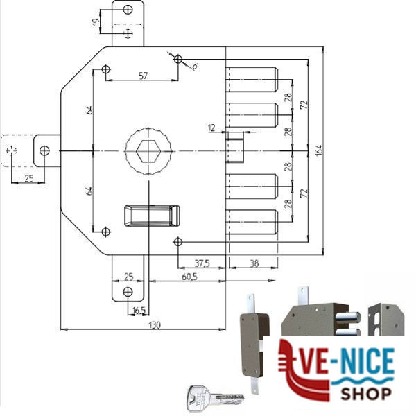 SERRATURA SIC.QUINTUPLICE DX POMPA 3350P CR 3350P-01NT200/29 CR SERR.LEGNO APPLICARE S - immagine 3