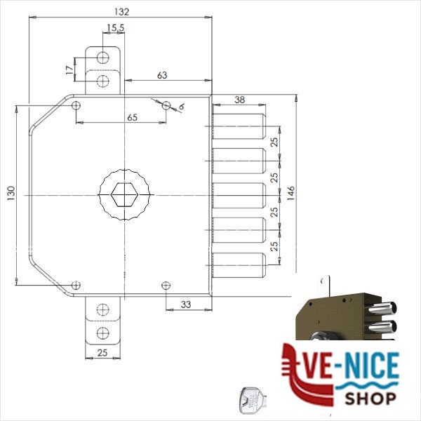 SERRATURA SIC.TRIPLICE SX POMPA 3200 MC CR 3200P51MCT200/29 CR SERR.LEGNO APPLICARE S - immagine 3