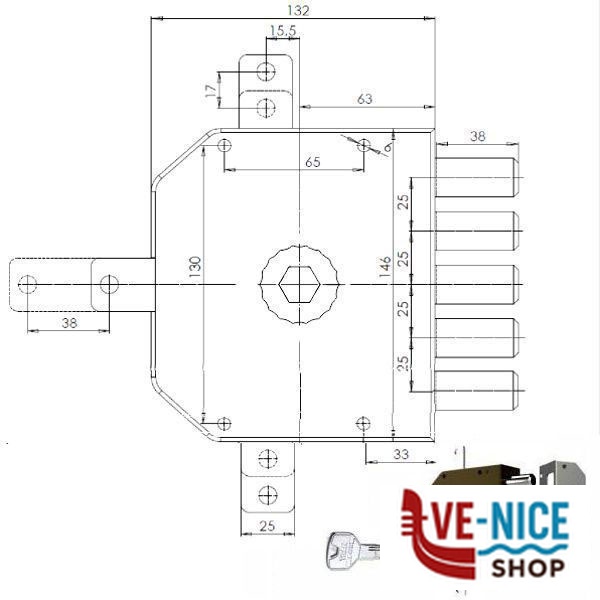 SERRATURA SIC.QUINTUPLICE DX POMPA 3300 MC CR 3300P01MCT200/29 CR SERR.LEGNO APPLICARE S - immagine 3