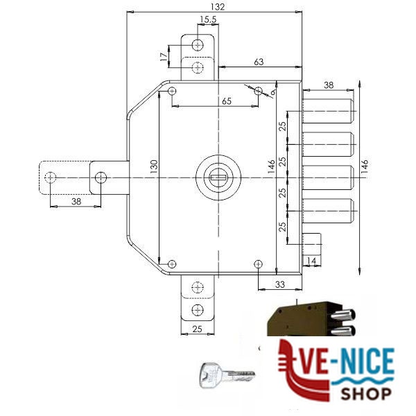 SERRATURA SIC.QUINTUPLICE DX POMPA 3350 MC CR 3350P01MCT200/29 CR SERR.LEGNO APPLICARE S - immagine 3