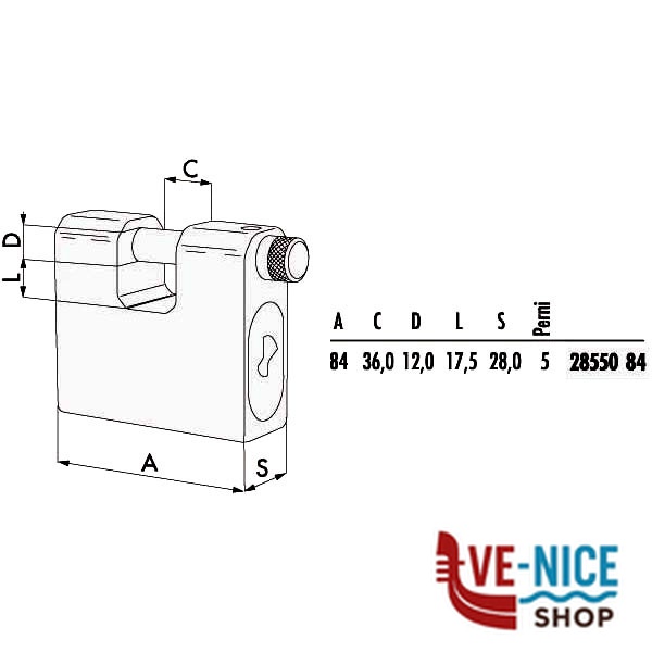 LUCCHETTO CORAZZATO mm 84 SERRANDE KA 2855L CISA 2855L.84.0.KA CISA LUCCHETTI S - immagine 2