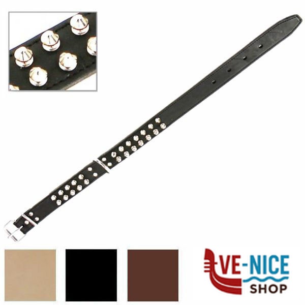 COLLARE CANI CUOIO BORCHIE DOPPIE mm 30 cm 60 40-30 COLLARI CANI F - immagine 4