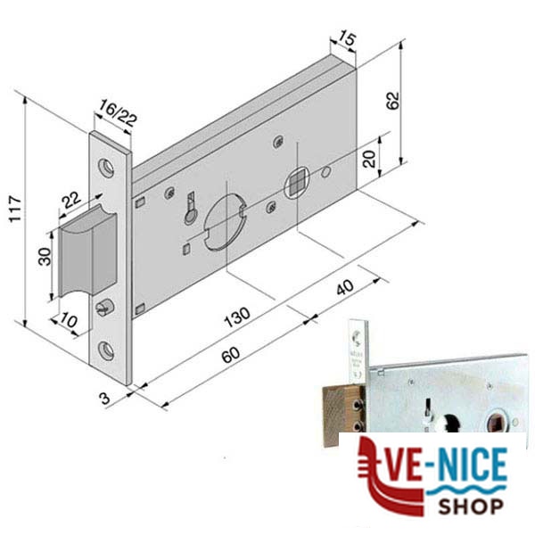 SERRATURA INF.ALL F16 123.60.01.0 WELKA 12360010SR WELKA SERR.ALL/FERRO INFIL. S - immagine 3