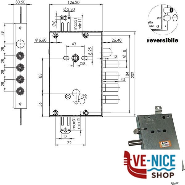 SERRATURA SIC.TRIPLICE CIL. E63 RCI664+10/280 MOIA RCI664/280RFB+10,0 MOIA SERR.BLINDATE S - immagine 2