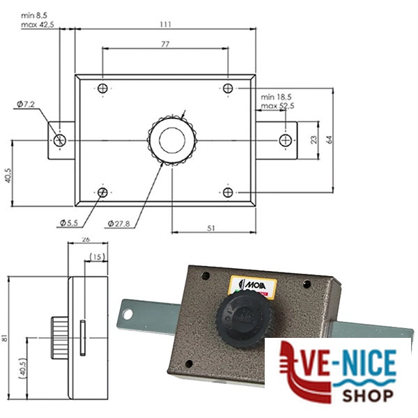 SERRATURA FERROGLIETTO VERTICALE 140P MOIA 140P MOIA SERR.LEGNO APPLICARE S - immagine 2