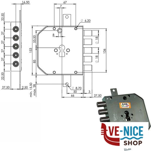 SERRATURA SIC.TRIPLICE DX CIL.E63 RES653/270 MOIA RES653/270DFB MOIA SERR.BLINDATE S - immagine 3