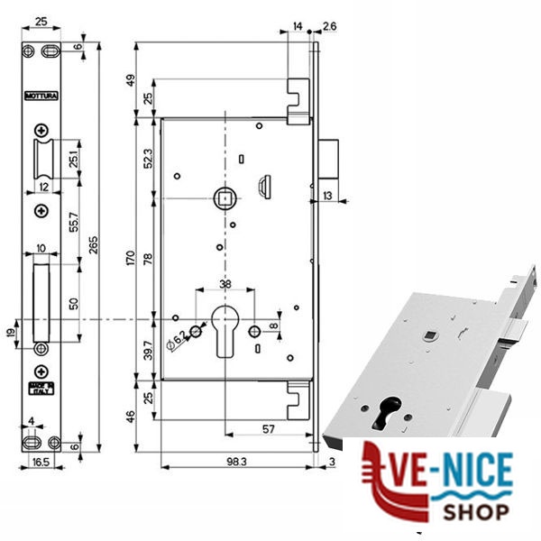 SERRATURA INF.FERRO TRIPLICE E57 89B85 MOTTURA 89B851W000 MOTTURA SERR.ALL/FERRO INF. S - immagine 2