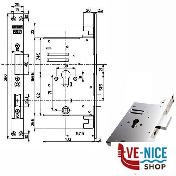 SERRATURA INF.FERRO TRIPLICE E57 89B75 MOTTURA 89B750W00T MOTTURA SERR.ALL/FERRO INF. S - immagine 4