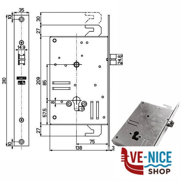 SERRATURA INF.FERRO TRIPLICE E75 898V6 MOTTURA 892V613W0Q MOTTURA SERR.ALL/FERRO INF. S - immagine 2