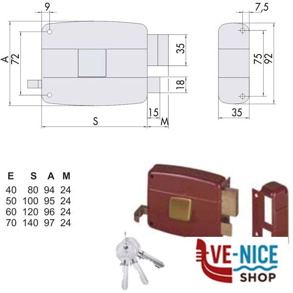 SERRATURA APP.LEGNO SX 50111-60-2 CISA 50111.60.2.N6 CISA SERR.LEGNO APPLICARE S - immagine 2