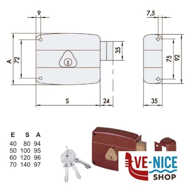 SERRATURA APP.LEGNO SX 50141-50-2 CISA 50141.50.2.N6 CISA SERR.LEGNO APPLICARE S - immagine 2