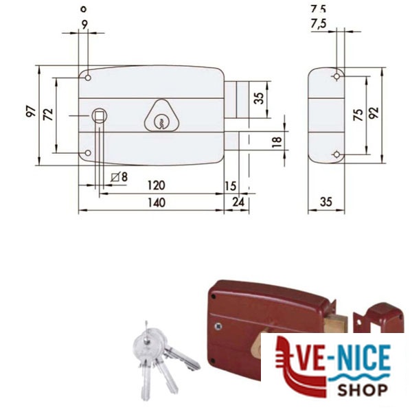 SERRATURA APP.LEGNO SX 50171-60-2 CISA 50171.60.2.N6 CISA SERR.LEGNO APPLICARE S - immagine 2