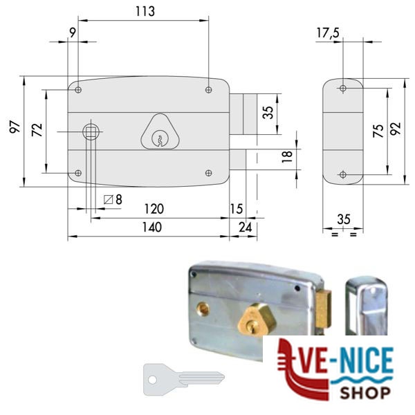 SERRATURA APP.FERRO DX 50571-60-1 CISA 50571.60.1.79 CISA SERR.ALL/FERRO APPLIC. S - immagine 3