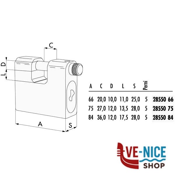LUCCHETTO CORAZZATO mm 84 SERRANDE 2855L CISA 2855L.84.0 CISA LUCCHETTI S - immagine 3
