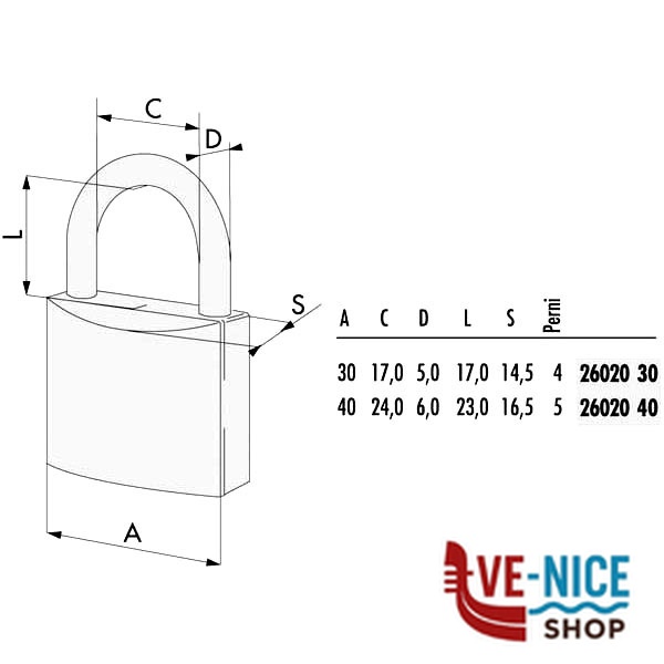 LUCCHETTO OTTONE mm 40 ARCO INX 26020 CISA 26020.40.0 CISA LUCCHETTI S - immagine 3