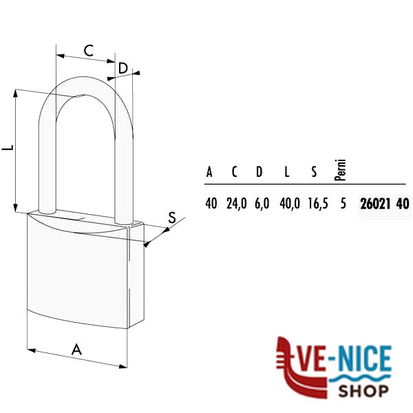 LUCCHETTO OTTONE mm 40 ARCO INX LUNGO 26021 CISA 26021.40.0 CISA LUCCHETTI S - immagine 2