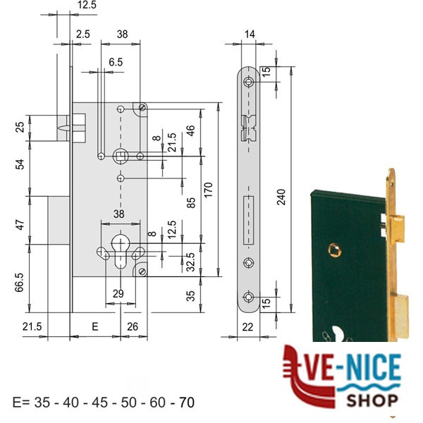 SERRATURA INFILARE LEGNO 5C631-35-0 CISA 5C631.35.0 CISA SERR.LEGNO INFILARE S - immagine 3