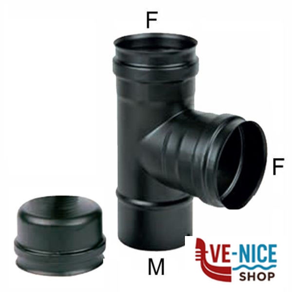 GOMITO T INOX 8 MFF TAPPO NERO PELLET 300 MARAL NPRT08MFF-080 TUBI PELLET F - immagine 3