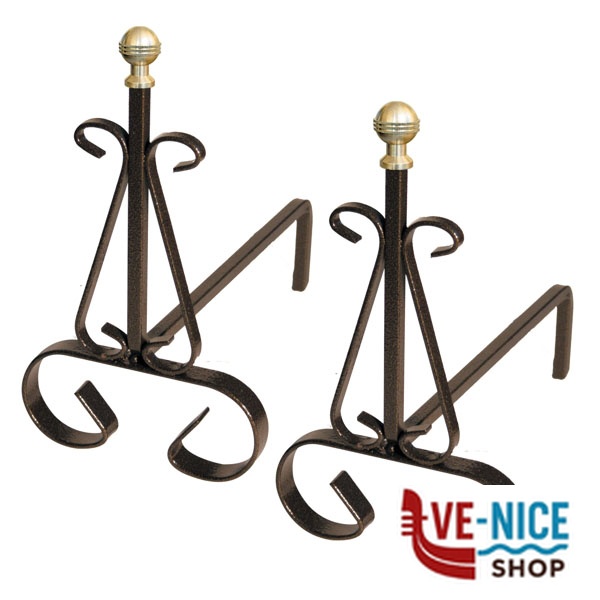 ALARI POMOLI OTTONE cm 35x15 h25 Pz2 LAPILLO 12852 ACCESSORI CAMINETTI F - immagine 2