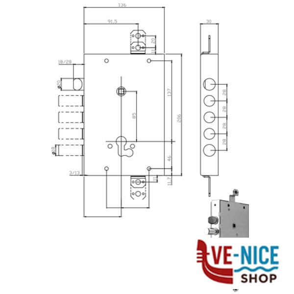 SERRATURA SIC.TRIPLICE DX/SX 668.0328.0GF0 ISEO 668.0328.0GF4 ISEO SERR.BLINDATE S - immagine 3