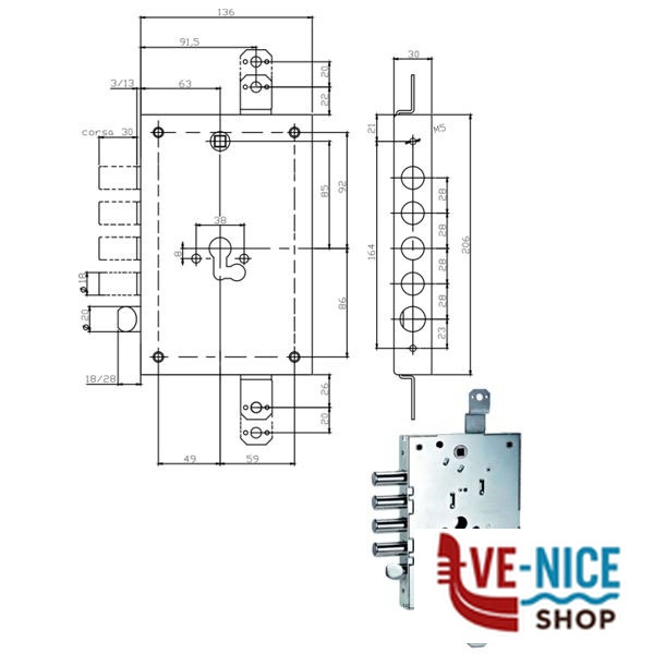 SERRATURA SIC.TRIPLICE E63 668.0328.0G00 ISEO 668.0328.0G04 ISEO SERR.BLINDATE S - immagine 2