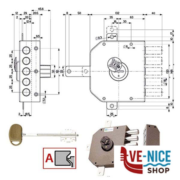 SERRATURA SIC.QUINTUPL.SX DM 20540 MOTTURA 20540VSDMJ MOTTURA SERR.LEGNO APPLICARE S - immagine 3