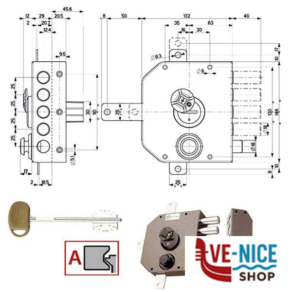 SERRATURA SIC.QUINTUPL.DX DM SCROCCO 20550 MOTTURA 20550VDDMJ MOTTURA SERR.LEGNO APPLICARE S - immagine 2