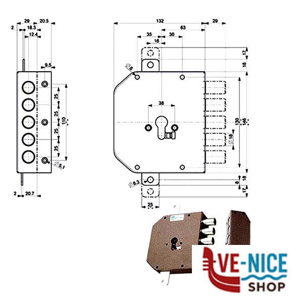 SERRATURA SIC.TRIPLICE DX 38620 MOTTURA 38620VD00X MOTTURA SERR.LEGNO APPLICARE S - immagine 3
