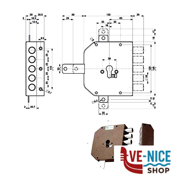 SERRATURA SIC.QUINTUPL.SX 38640 MOTTURA 38640VS00J MOTTURA SERR.LEGNO APPLICARE S - immagine 3