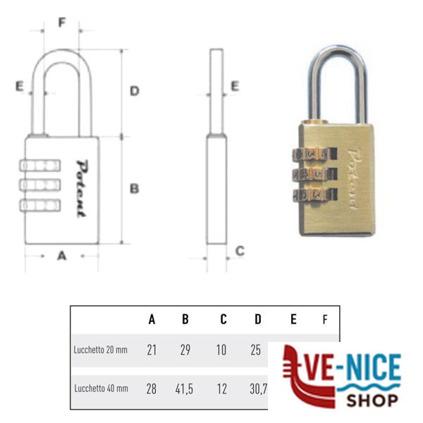 LUCCHETTO OTTONE mm 30 COMBINAZIONE POTENT 9030CO POTENT LUCCHETTI S - immagine 3
