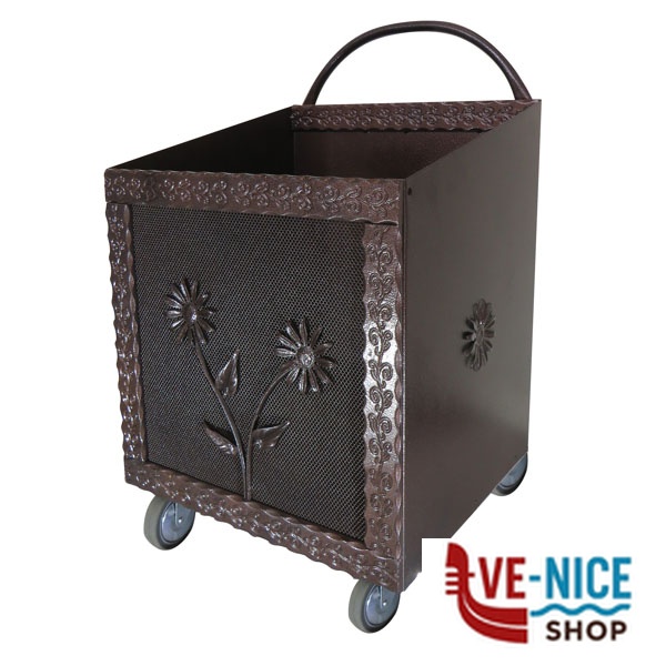 PORTAPEL.CON RUOTE NERO cm 37x42 h57 LAPILLO 12859 ACCESSORI CAMINETTI F - immagine 2