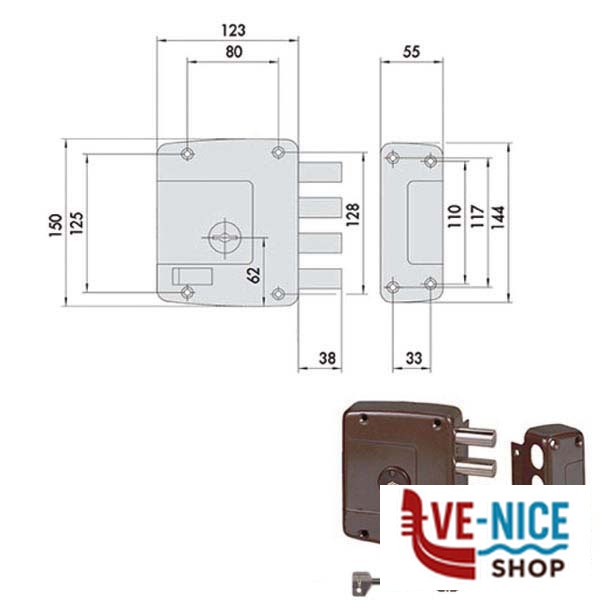 SERRATURA SICUREZZA SEMPLICE DX 57152-60-1 CISA 57152.60.1 CISA SERR.LEGNO APPLICARE S - immagine 2