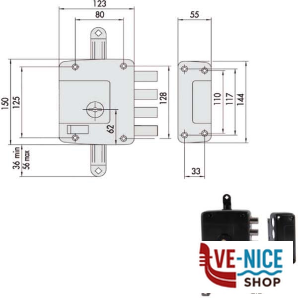 SERRATURA SICUREZZA TRIPLICE DX 57162-60-1 CISA 57162.60.1 CISA SERR.LEGNO APPLICARE S - immagine 3