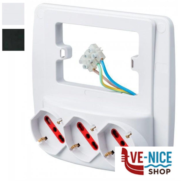 MULTIPRESA PARETE 3x10/16+SK NERO SMART ROSI RS94133 AVVOLGICAVI E PROLUNGHE F - immagine 3