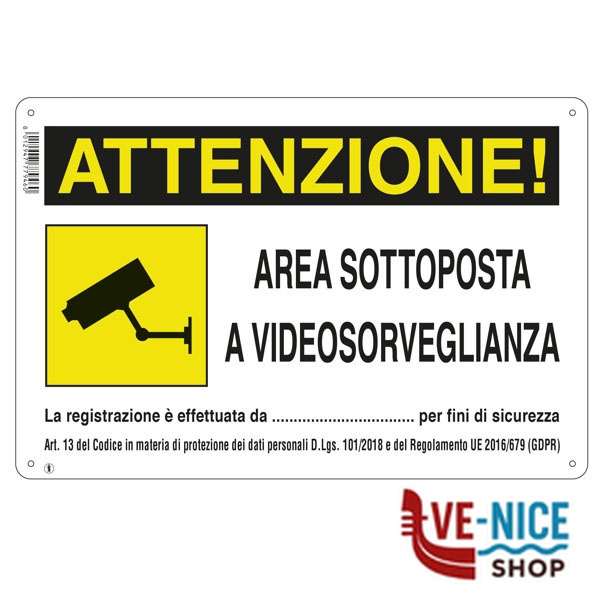 CARTELLO AREA VIDEOSORVEGLIATA 30x 20 ALLUMINIO 77946 SEGNALETICA F - immagine 2