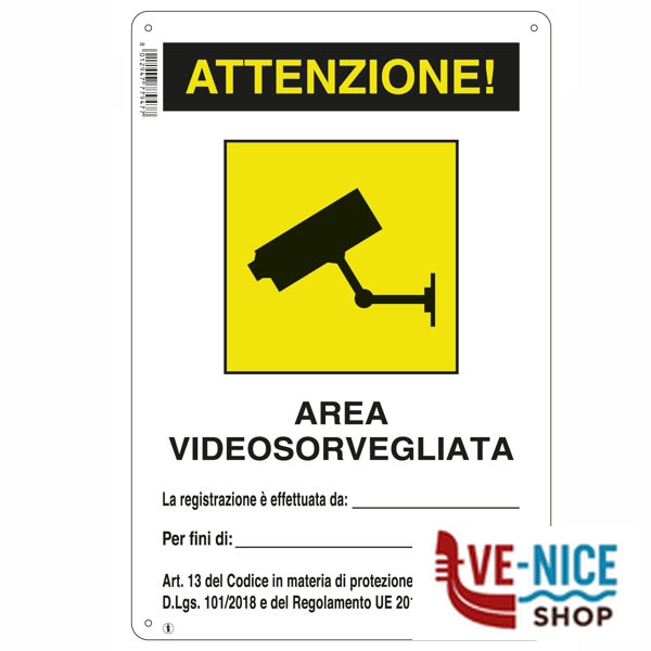 CARTELLO AREA VIDEOSORVEGLIATA 20x 30 ALLUMINIO 04104300ALB0300X0200 SEGNALETICA F - immagine 2