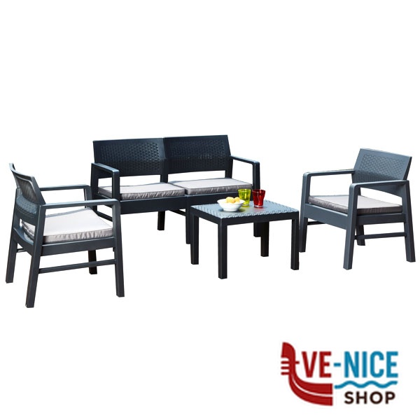 SALOTTINO SET KILIMANJARO ANTRACITE Pz 4 PROGARDEN KIL04CAN C/CUSCINO ARREDO GIARDINO PROGARDEN C - immagine 4