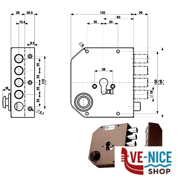 SERRATURA SIC.SEMPLICE DX 38610 MOTTURA 38610VD00 MOTTURA SERR.LEGNO APPLICARE S - immagine 3