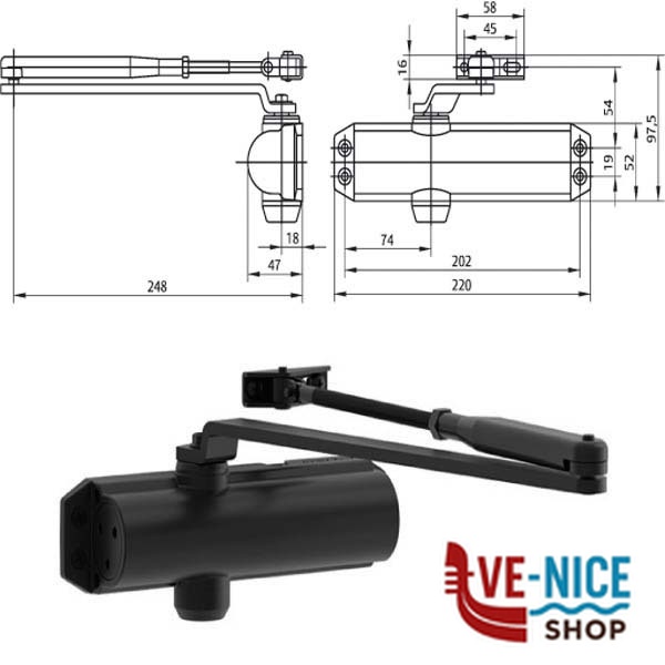 CHIUDIPORTA AERODINAMICO NERO DC120-1 MAB DC120.1.9005 MAB ASSA ABLOY CHIUDIPORTA S - immagine 3