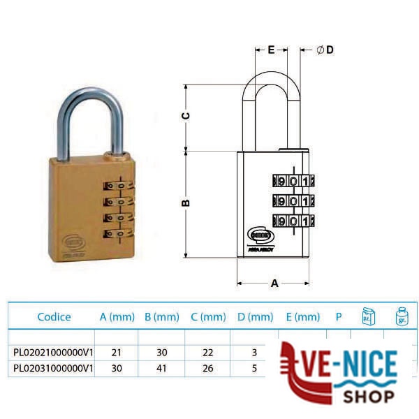 LUCCHETTO OTTONE mm 30 COMBINAZIONE PL020 CORBIN PL203100000V1 CORBIN LUCCHETTI S - immagine 2